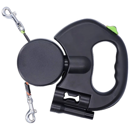 Retractable Pet Leash Automatic Retractable Pet Leash 1 Tow 2 Retractable Double Dog Leash with Flashlight and Bag Dispenser